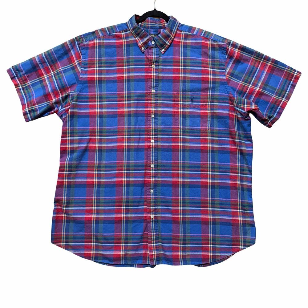 Ralph Lauren Classic Fit 3XLT Men's Plaid Short Sleeve Button-Down Shirt Preppy